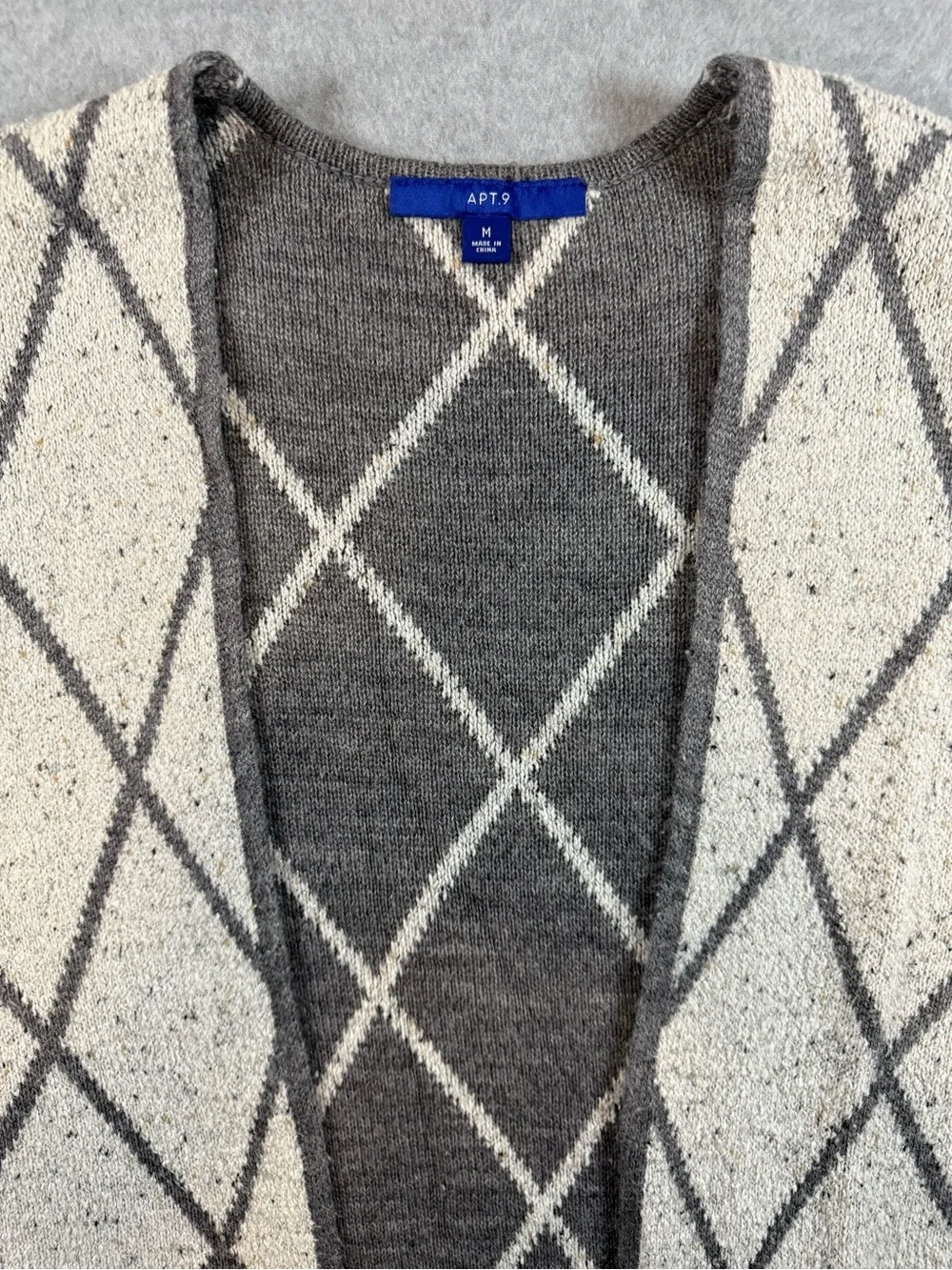 Apt. 9 Cream & Gray Open-Front Diamond Knit Cardigan
